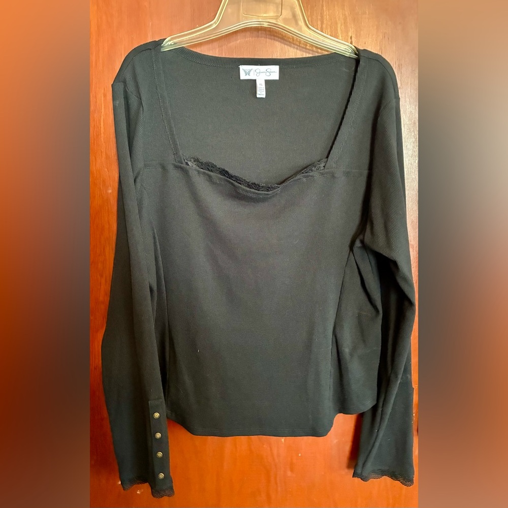 Jessica Simpson Black Long Sleeve Top with Lace Detail